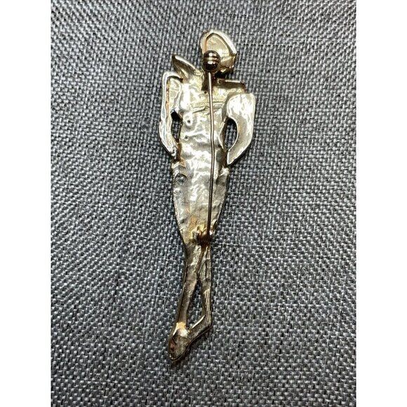 Vintage Art Deco Woman Gold Black Enamel Crystal Brooch Pin - Picture 2 of 3